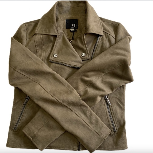 KUT from the Kloth, Edith Faux Suede Moto Jacket, Canyon (Brown/Tan) Size XS NWT - Picture 5 of 14